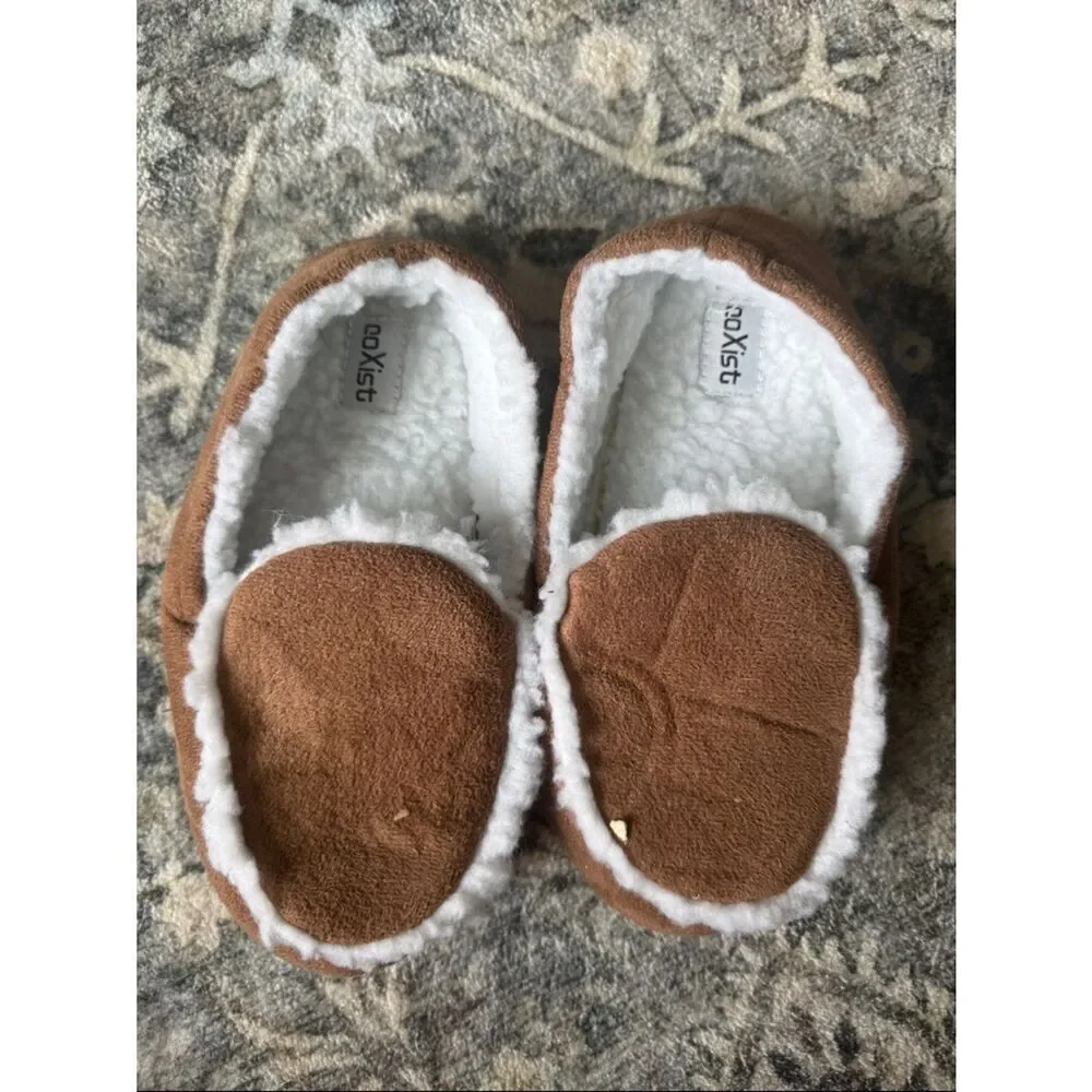 Coxist Cozy Brown Faux-Suede Slippers with White Sherpa Trim
